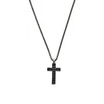 U.S. Polo Assn., Colier de otel inoxidabil cu pandantiv cruce, Negru stins