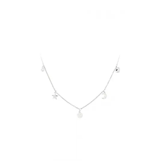 U.S. Polo Assn., Colier decorat cu pandantive si zirconia, Argintiu