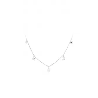 U.S. Polo Assn., Colier decorat cu pandantive si zirconia, Argintiu
