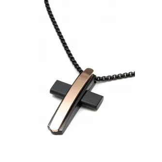 U.S. Polo Assn., Colier din otel inoxidabil cu pandantiv cruce, Negru stins/Auriu rose