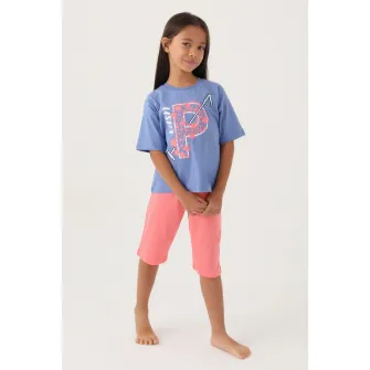 U.S. Polo Assn., Pijama cu imprimeu si maneci cazute, Albastru lavanda, Roz, 110-116 CM