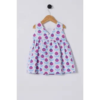 U.S. Polo Assn., Rochie evazata cu model floral si decolteu in V, Alb, Violet, Albastru lavanda, 74-80 CM