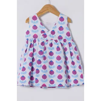 U.S. Polo Assn., Rochie evazata cu model floral si decolteu in V, Alb, Violet, Albastru lavanda, 74-80 CM