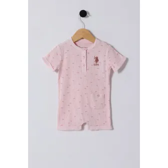 U.S. Polo Assn., Salopeta de bumbac cu imprimeu, Roz pastel, Roz prafuit, 62-68 CM