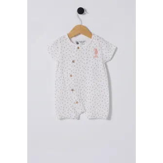 U.S. Polo Assn., Salopeta din amestec de bumbac cu imprimeu, Alb, Bej inchis, 68-74 CM