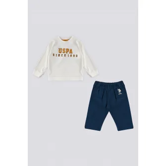 U.S. Polo Assn., Set de bluza de trening si pantaloni de trening - 2 piese, Albastru marin, Crem, 68-74 CM