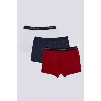 U.S. Polo Assn., Set de boxeri cu banda logo in talie - 3 perechi, Rosu inchis, Albastru marin, 122-128 CM