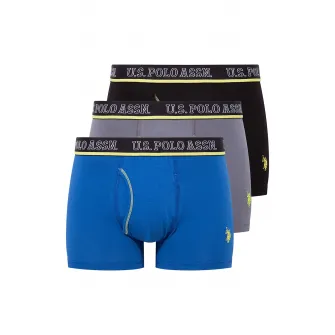 U.S. Polo Assn., Set de boxeri cu banda logo in talie - 3 perechi, Negru, Gri cenusiu, Albastru, S