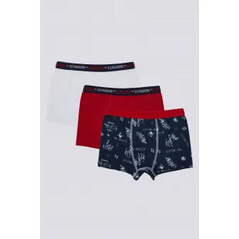 U.S. Polo Assn., Set de boxeri cu banda logo in talie - 3 perechi, Rosu, Albastru marin, 110-116 CM