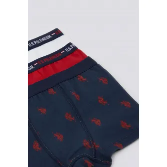 U.S. Polo Assn., Set de boxeri cu banda logo in talie - 3 perechi, Rosu inchis, Albastru marin, 122-128 CM
