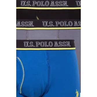 U.S. Polo Assn., Set de boxeri cu banda logo in talie - 3 perechi, Negru, Gri cenusiu, Albastru, S