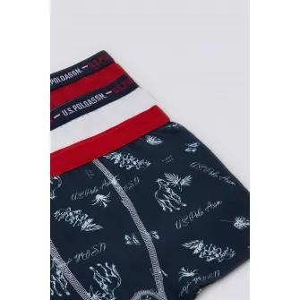 U.S. Polo Assn., Set de boxeri cu banda logo in talie - 3 perechi, Rosu, Albastru marin, 110-116 CM