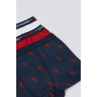 U.S. Polo Assn., Set de boxeri cu banda logo in talie - 3 perechi, Rosu inchis, Albastru marin, 110-116 CM