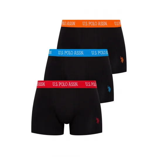U.S. Polo Assn., Set de boxeri din amestec de bumbac, cu banda logo in talie - 3 perechi, Negru, XXL