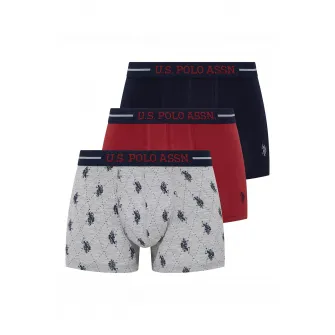 U.S. Polo Assn., Set de boxeri din amestec de bumbac cu banda logo in talie - 3 perechi, Visiniu, Gri melange, Bleumarin, M