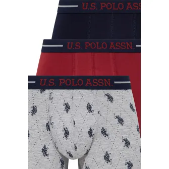 U.S. Polo Assn., Set de boxeri din amestec de bumbac cu banda logo in talie - 3 perechi, Visiniu, Gri melange, Bleumarin, M