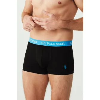 U.S. Polo Assn., Set de boxeri din amestec de bumbac, cu banda logo in talie - 3 perechi, Negru, S