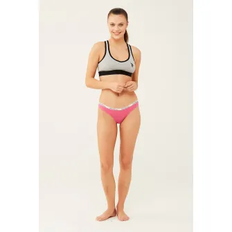 U.S. Polo Assn., Set de chiloti brazilieni cu banda logo in talie - 3 perechi, Fucsia, Gri melange, Albastru deschis, 42