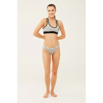 U.S. Polo Assn., Set de chiloti tanga cu banda logo in talie - 3 perechi, Fucsia, Gri melange, Albastru deschis, 42