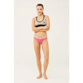 U.S. Polo Assn., Set de chiloti tanga cu banda logo in talie - 3 perechi, Fucsia, Gri melange, Albastru deschis, 42