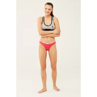 U.S. Polo Assn., Set de chiloti tanga cu banda logo in talie - 3 perechi, Turcoaz, Verde neon, Corai, 42