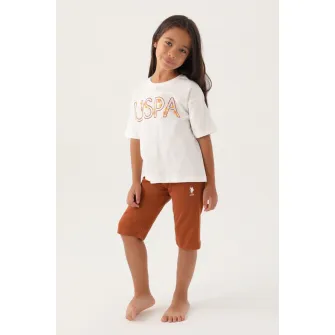 U.S. Polo Assn., Set de imbracaminte cu logo, Alb, Portocaliu persan, 104-110 CM