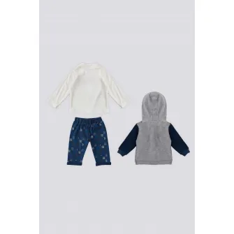U.S. Polo Assn., Set de imbracaminte cu model colorblock - 3 piese, Gri melange, Albastru marin, 68-74 CM