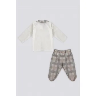 U.S. Polo Assn., Set de imbracaminte cu model in carouri - 3 piese, Gri, Crem, 68-74 CM