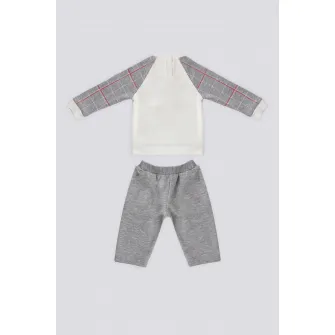 U.S. Polo Assn., Set de pantaloni de trening si bluza de trening cu model in carouri - 2 piese, Gri, Crem, 74-80 CM