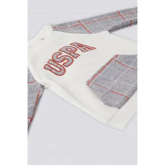 U.S. Polo Assn., Set de pantaloni de trening si bluza de trening cu model in carouri - 2 piese, Gri, Crem, 74-80 CM