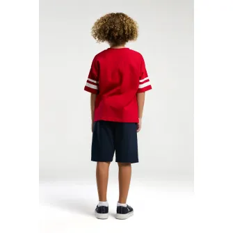 U.S. Polo Assn., Set de tricou de bumbac si pantaloni scurti cu imprimeu logo - 2 piese, Rosu, Alb, Bleumarin, 104-110 CM