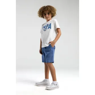 U.S. Polo Assn., Set de tricou din bumbac si camasi, Albastru royal, Alb optic, 110-116 CM