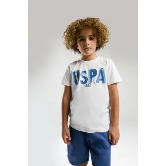 U.S. Polo Assn., Set de tricou din bumbac si camasi, Albastru royal, Alb optic, 110-116 CM