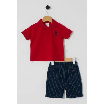 U.S. Polo Assn., Set de tricou din bumbac si pantaloni scurti - 2 Piese, Rosu, Albastru inchis, 74-80 CM