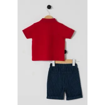 U.S. Polo Assn., Set de tricou din bumbac si pantaloni scurti - 2 Piese, Rosu, Albastru inchis, 74-80 CM