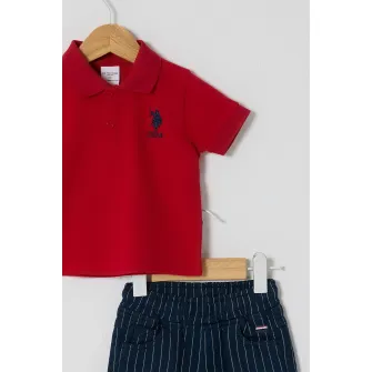 U.S. Polo Assn., Set de tricou din bumbac si pantaloni scurti - 2 Piese, Rosu, Albastru inchis, 74-80 CM