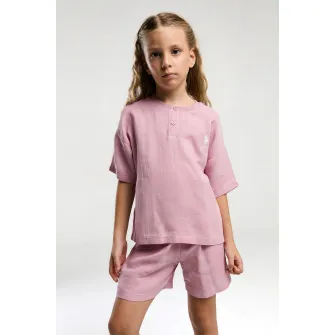U.S. Polo Assn., Set de tricou din bumbac si pantaloni scurti, Roz prafuit, 110-116 CM