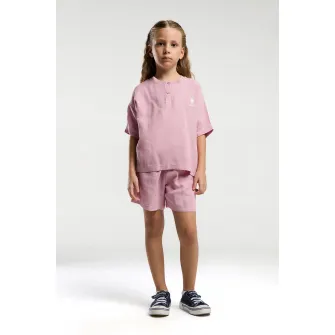 U.S. Polo Assn., Set de tricou din bumbac si pantaloni scurti, Roz prafuit, 110-116 CM