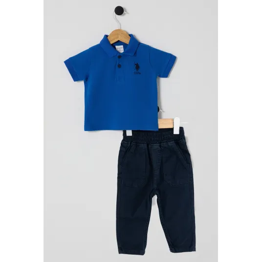 U.S. Polo Assn., Set de tricou polo si blugi - 2 Piese, Albastru royal, Bleumarin, 74-80 CM