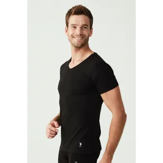 U.S.Polo Assn., Set de tricouri de casa cu decolteu in V - 2 piese, Negru/Print, L