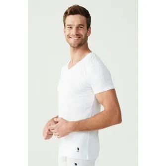 U.S.Polo Assn., Set de tricouri de casa cu decolteu in V - 2 piese, Alb, M