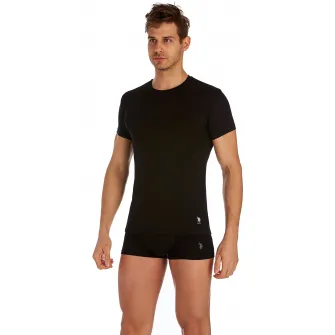 U.S. Polo Assn., Set de tricouri de casa cu decolteu la baza gatului - 2 piese, Alb si negru, Negru, S