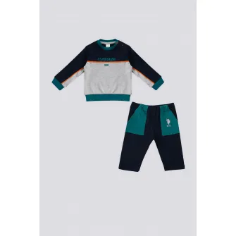 U.S. Polo Assn., Trening cu model colorblock si logo, Verde, Gri, Albastru marin, 68-74 CM
