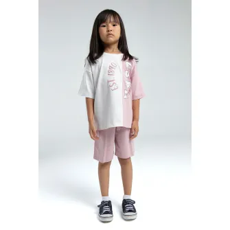 U.S. Polo Assn., Trening de bumbac cu pantaloni scurti si doua nuante, Roz somon, 104-110 CM