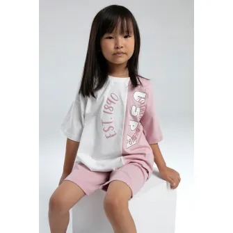 U.S. Polo Assn., Trening de bumbac cu pantaloni scurti si doua nuante, Roz somon, 104-110 CM