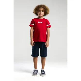U.S. Polo Assn., Trening scurt cu logo, Rosu, Alb, Bleumarin, 152-158 CM