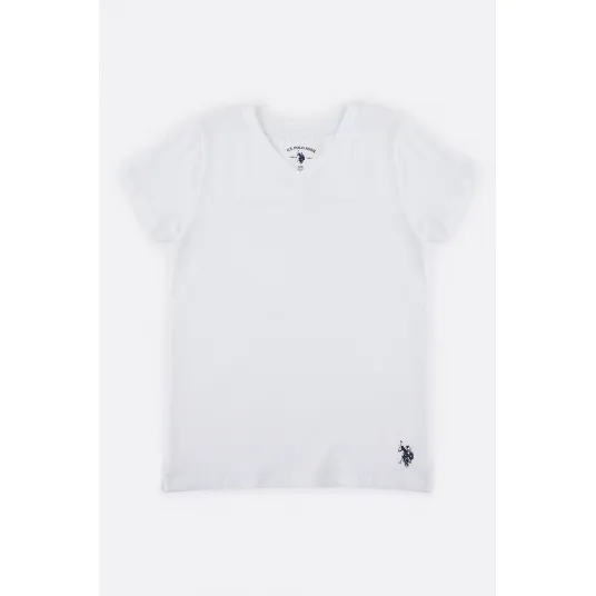 U.S. Polo Assn., Tricou de casa cu decolteu in V, Alb, 122-128 CM
