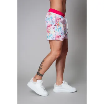 uFIT, Pantaloni scurti de baie cu model floral si buzunare laterale, Corai, Albastru lavanda, Alb optic, 2XL