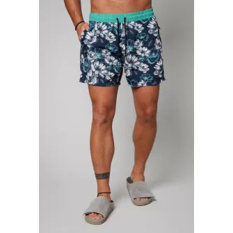 uFIT, Pantaloni scurti de baie cu model si buzunare laterale, Alb, Albastru inchis, Albastru petrol, 2XL