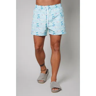 uFIT, Pantaloni scurti de baie cu model si buzunare laterale, Albastru pastel, Albastru royal, 2XL